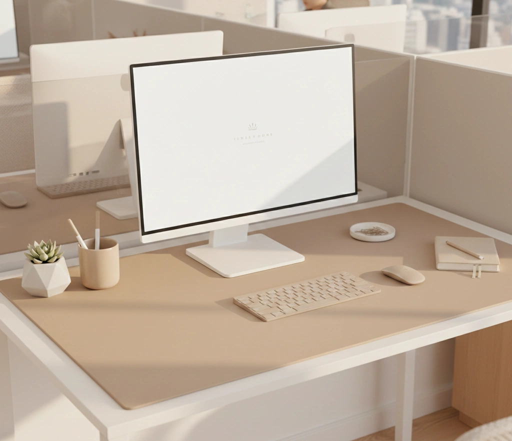 desk setup in beige color
