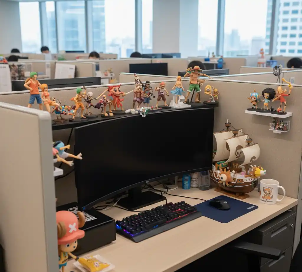 office desk with figures