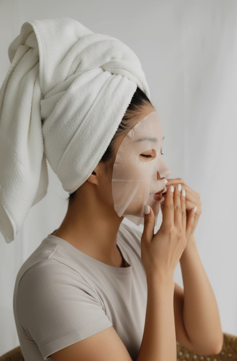 korean woman wearing skincare mask for skin texture